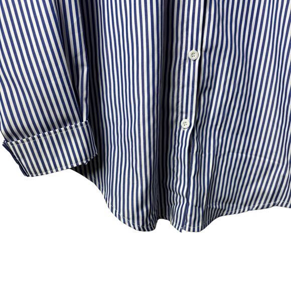 Pinstriped Blue and White Button Down Womens Shirt Blouse Plus 2XL Preppy Classy - Picture 5 of 8
